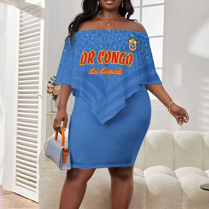 Custom DR Congo Football Off Shoulder Short Dress Allez Les Léopards - African Pride