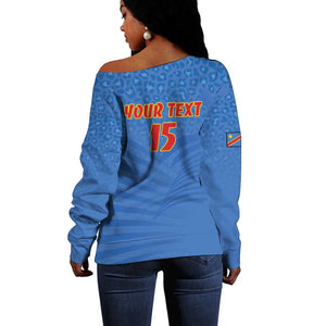 Custom DR Congo Football Off Shoulder Sweater Allez Les Léopards - African Pride