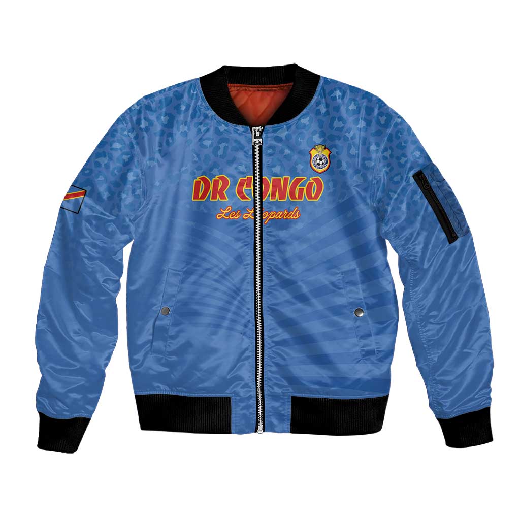 Custom DR Congo Football Sleeve Zip Bomber Jacket Allez Les Léopards - African Pride