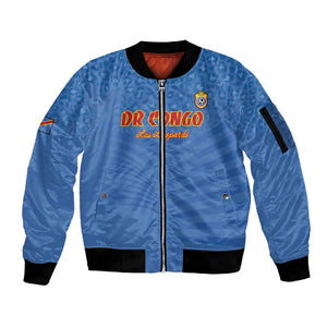 Custom DR Congo Football Sleeve Zip Bomber Jacket Allez Les Léopards - African Pride