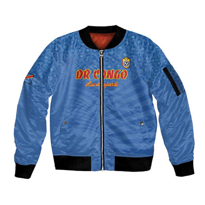 Custom DR Congo Football Sleeve Zip Bomber Jacket Allez Les Léopards - African Pride