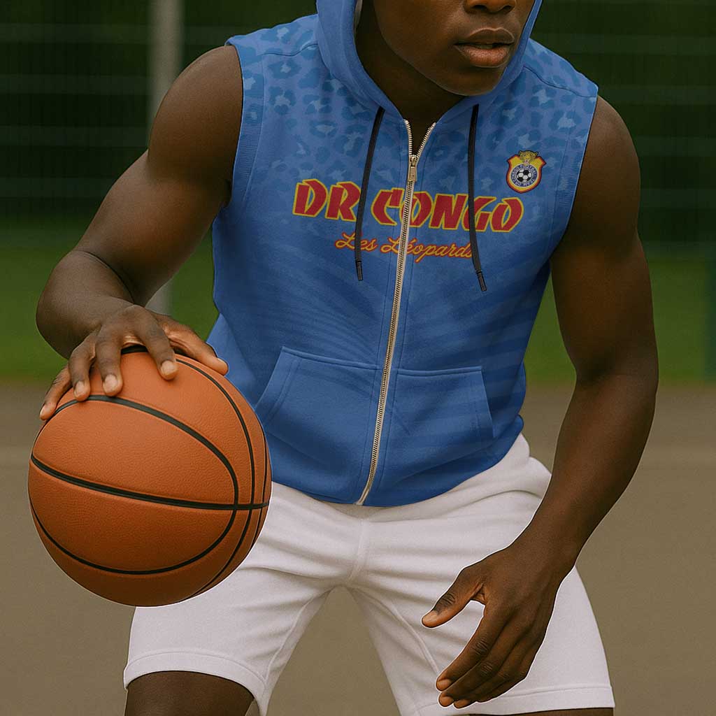 Custom DR Congo Football Sleeveless Zip Hoodie Allez Les Léopards - African Pride