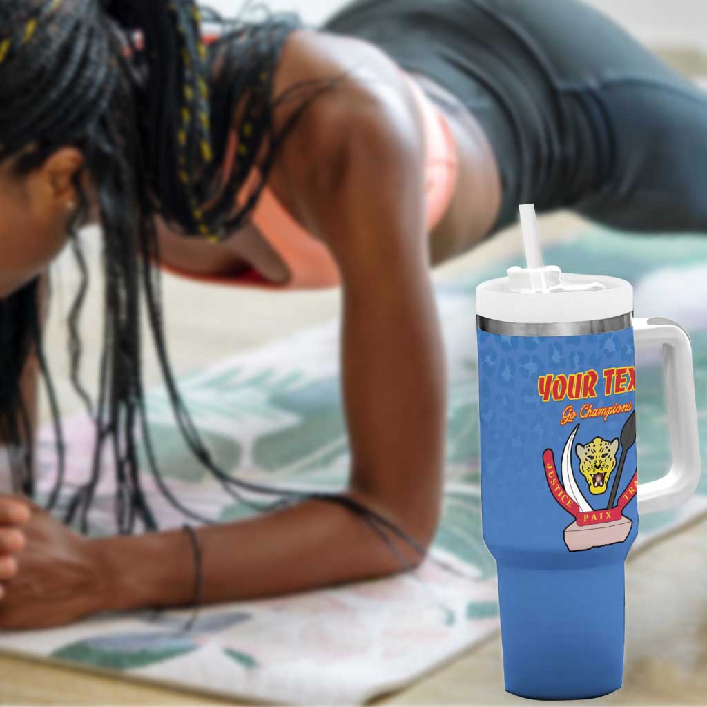 Custom DR Congo Football Tumbler With Handle Allez Les Léopards - African Pride