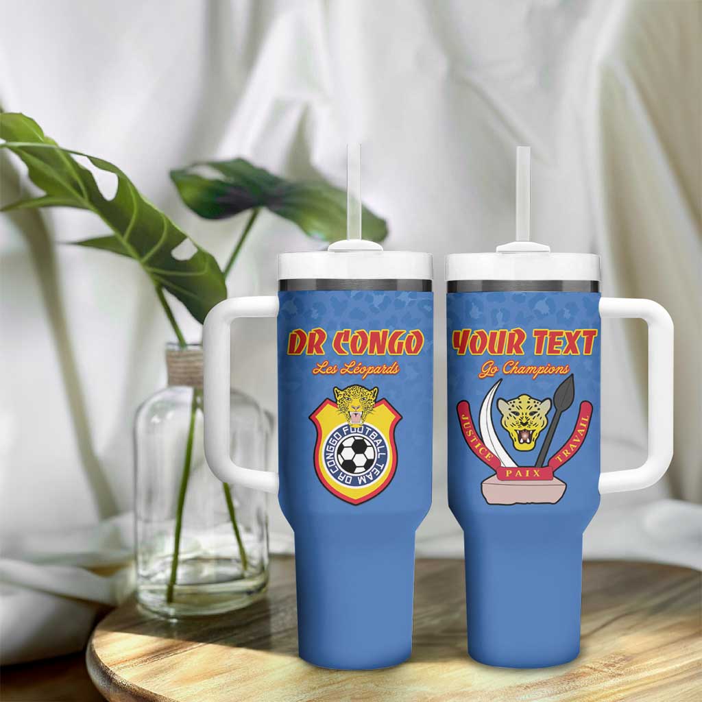 Custom DR Congo Football Tumbler With Handle Allez Les Léopards - African Pride