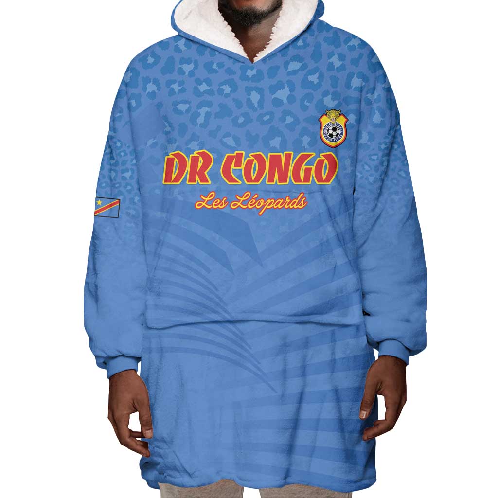 Custom DR Congo Football Wearable Blanket Hoodie Allez Les Léopards - African Pride