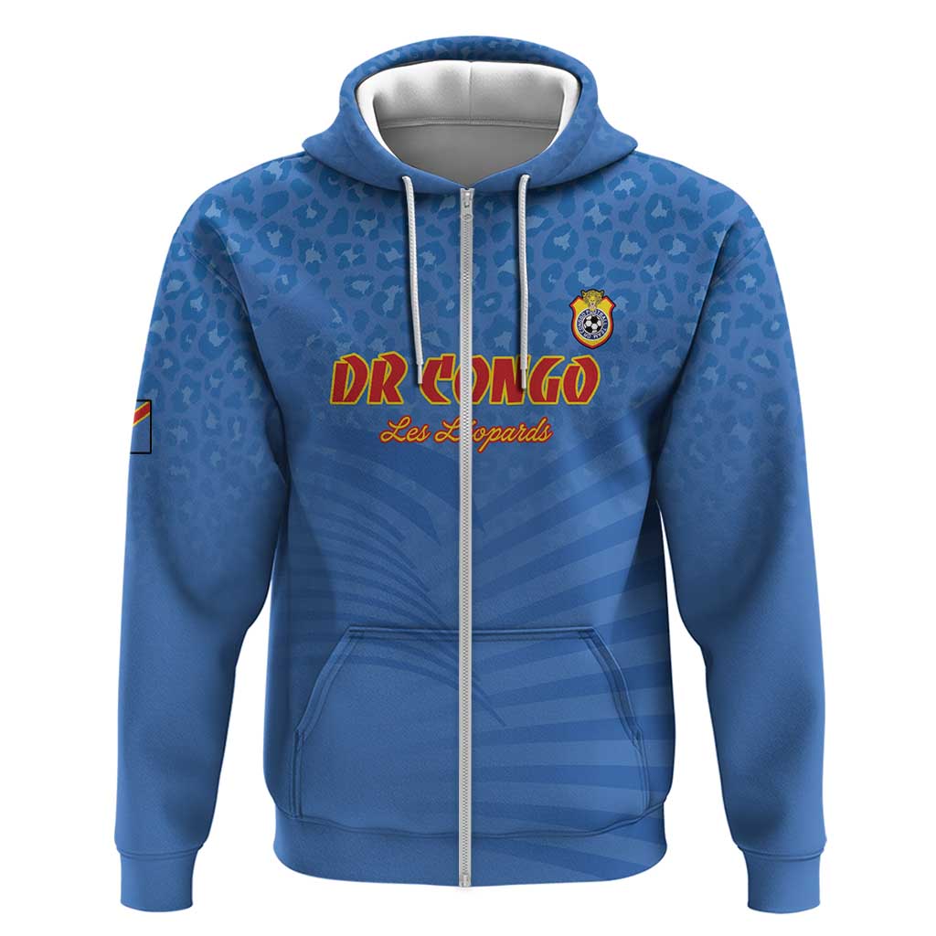 Custom DR Congo Football Zip Hoodie Allez Les Léopards - African Pride