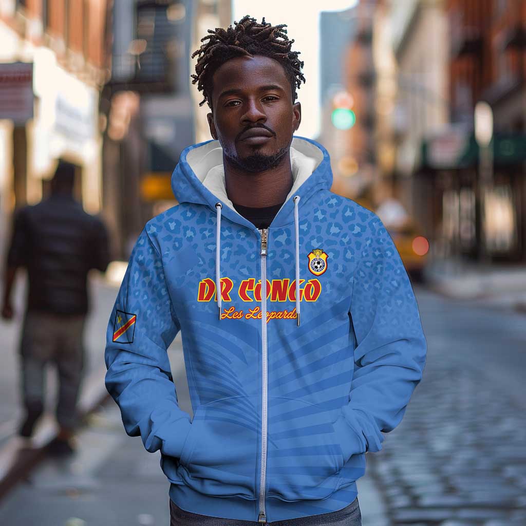 Custom DR Congo Football Zip Hoodie Allez Les Léopards - African Pride