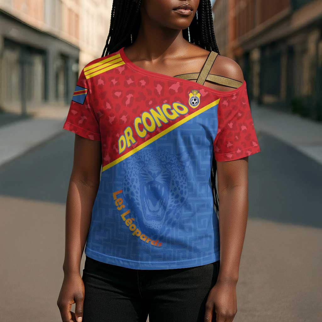 Custom DR Congo Football Cross Shoulder Shirt Allez Les Léopards