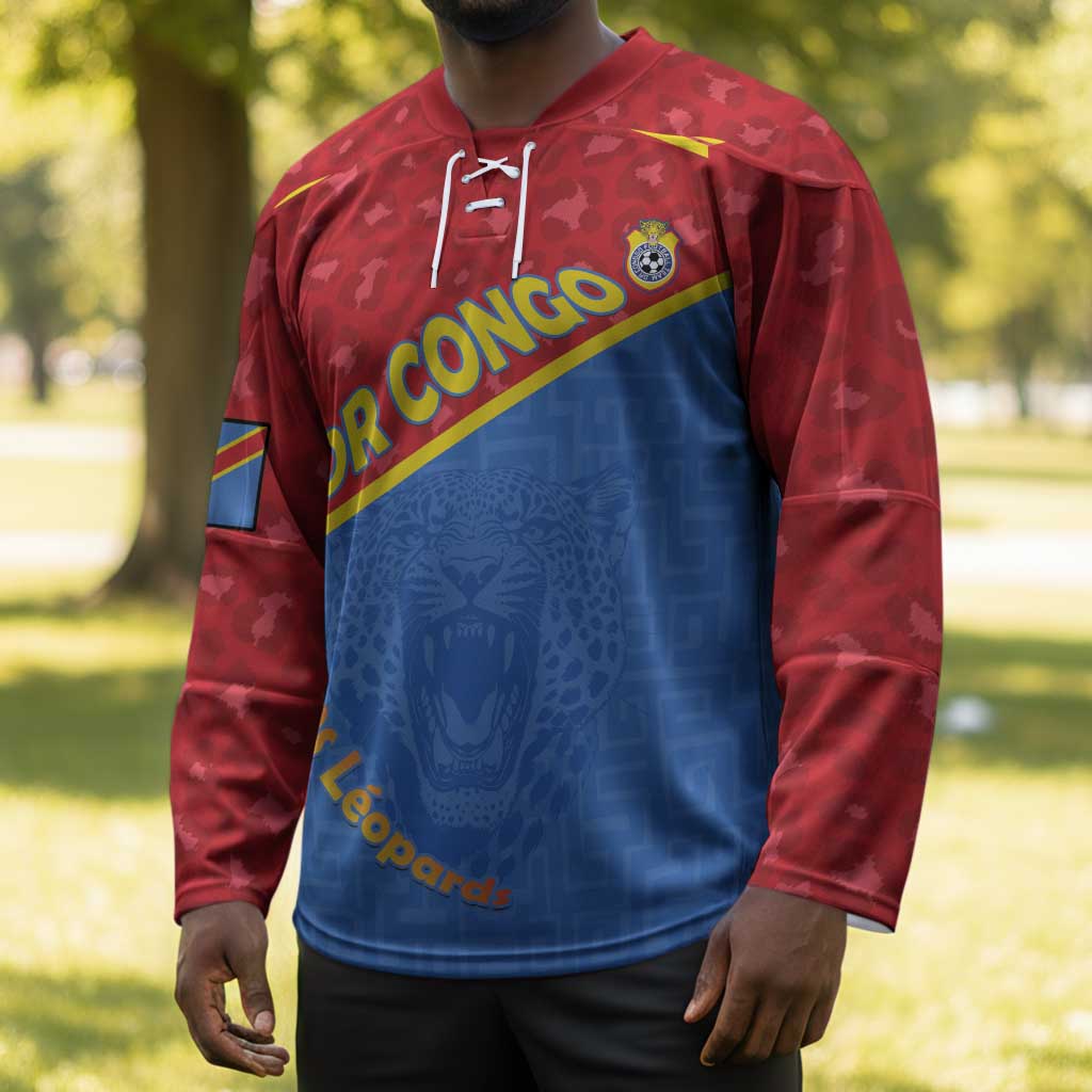 Custom DR Congo Football Hockey Jersey Allez Les Léopards