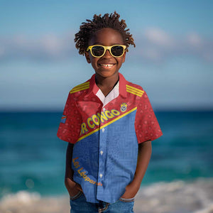 Custom DR Congo Football Kid Hawaiian Shirt Go Champions - African Pride