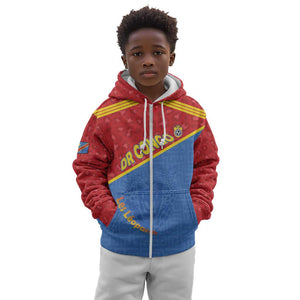 Custom DR Congo Football Kid Hoodie Go Champions - African Pride