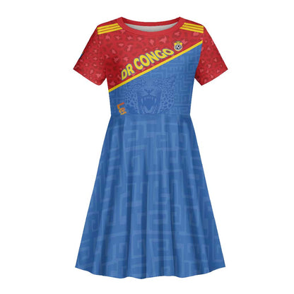 Custom DR Congo Football Kid Short Sleeve Dress Go Champions - African Pride