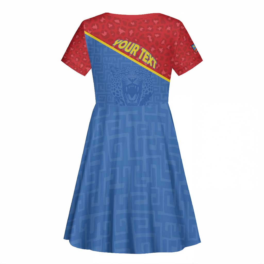 Custom DR Congo Football Kid Short Sleeve Dress Go Champions - African Pride