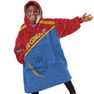 Custom DR Congo Football Kid Wearable Blanket Hoodie Go Champions - African Pride