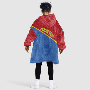 Custom DR Congo Football Kid Wearable Blanket Hoodie Go Champions - African Pride