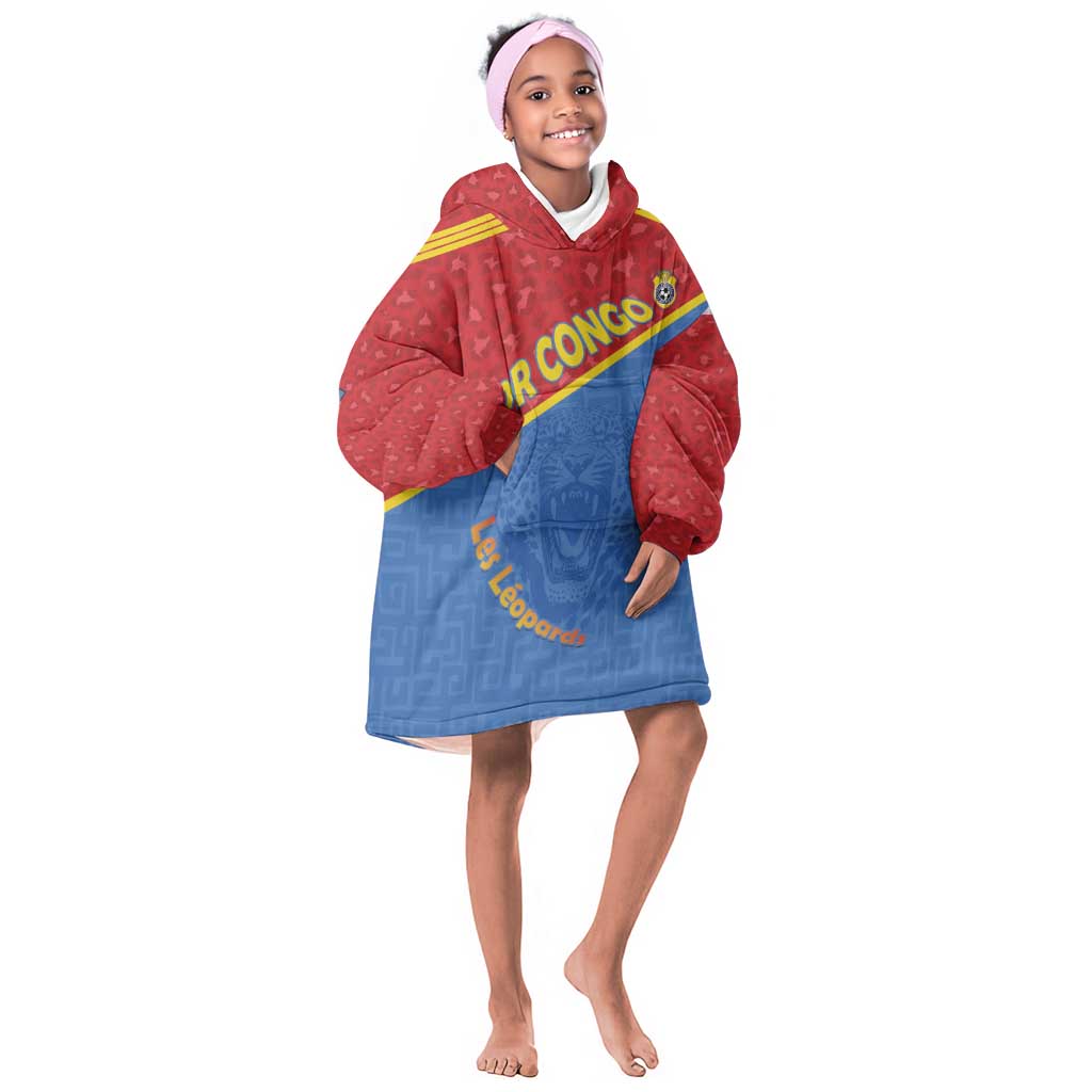 Custom DR Congo Football Kid Wearable Blanket Hoodie Go Champions - African Pride