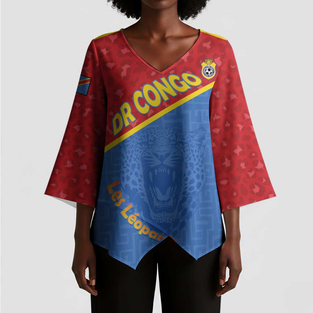 Custom DR Congo Football Kimono Sleeve Blouse Allez Les Léopards