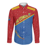 Custom DR Congo Football Long Sleeve Button Shirt Go Champions - African Pride