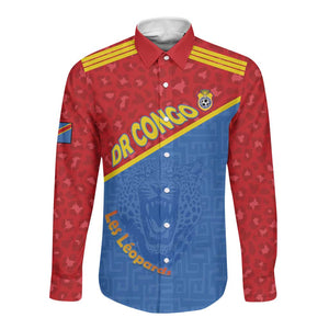 Custom DR Congo Football Long Sleeve Button Shirt Go Champions - African Pride