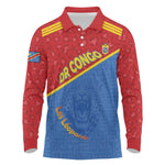 Custom DR Congo Football Long Sleeve Polo Shirt Go Champions - African Pride