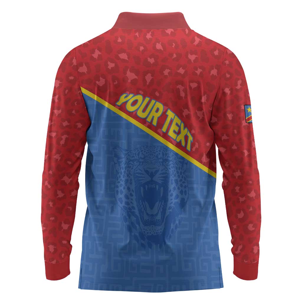 Custom DR Congo Football Long Sleeve Polo Shirt Go Champions - African Pride