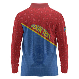 Custom DR Congo Football Long Sleeve Polo Shirt Go Champions - African Pride