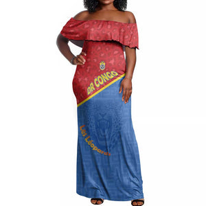 Custom DR Congo Football Off Shoulder Maxi Dress Go Champions - African Pride