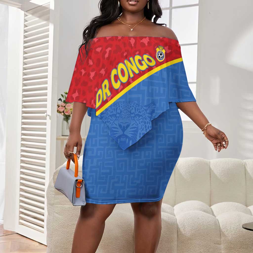 Custom DR Congo Football Off Shoulder Short Dress Go Champions - African Pride