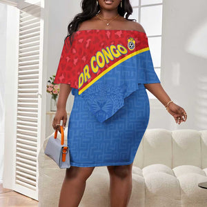 Custom DR Congo Football Off Shoulder Short Dress Go Champions - African Pride