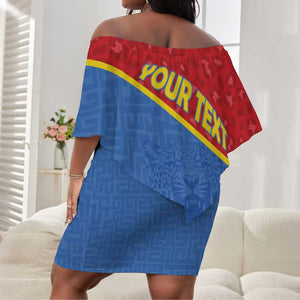 Custom DR Congo Football Off Shoulder Short Dress Go Champions - African Pride