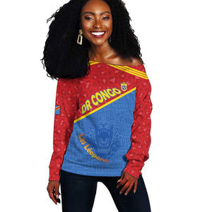 Custom DR Congo Football Off Shoulder Sweater Go Champions - African Pride