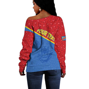 Custom DR Congo Football Off Shoulder Sweater Go Champions - African Pride