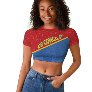 Custom DR Congo Football Raglan Cropped T shirt Go Champions - African Pride