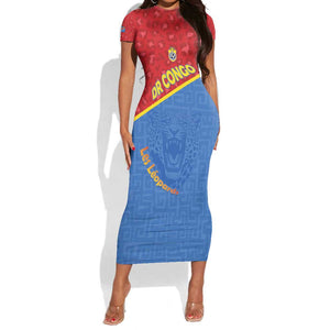 Custom DR Congo Football Short Sleeve Bodycon Dress Go Champions - African Pride