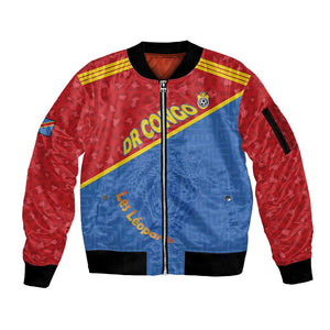 Custom DR Congo Football Sleeve Zip Bomber Jacket Go Champions - African Pride