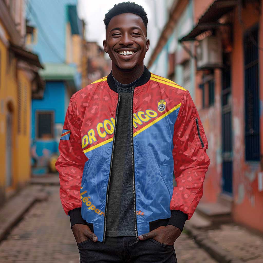 Custom DR Congo Football Sleeve Zip Bomber Jacket Go Champions - African Pride