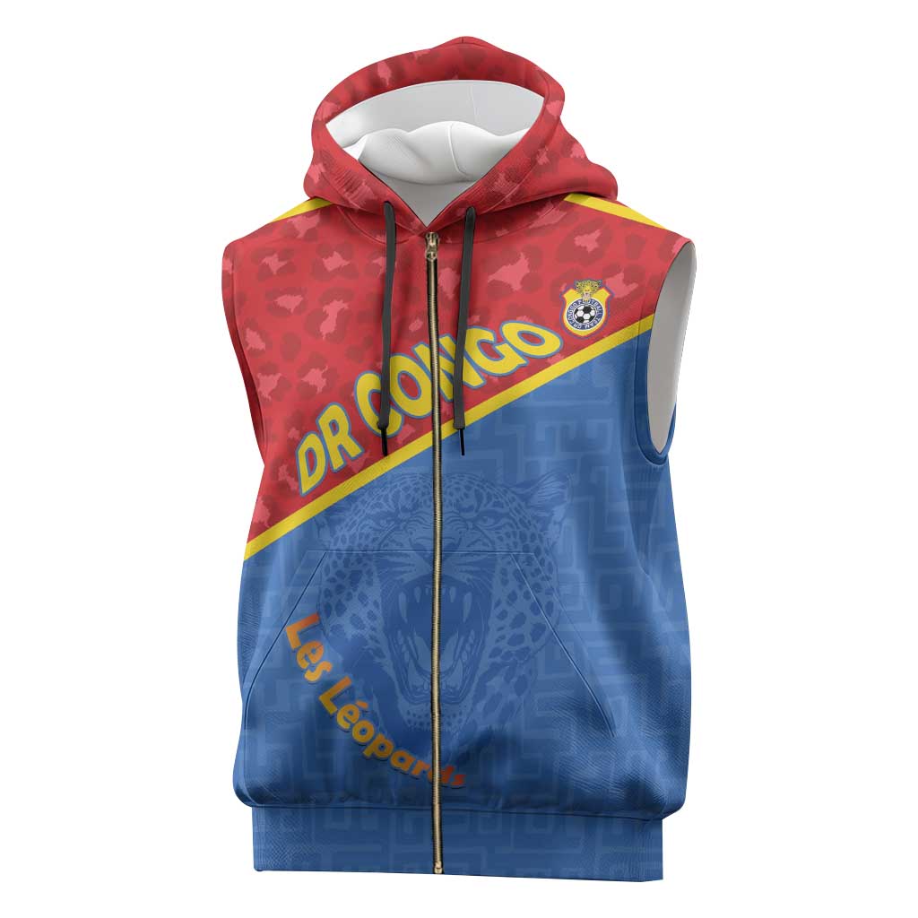 Custom DR Congo Football Sleeveless Zip Hoodie Go Champions - African Pride