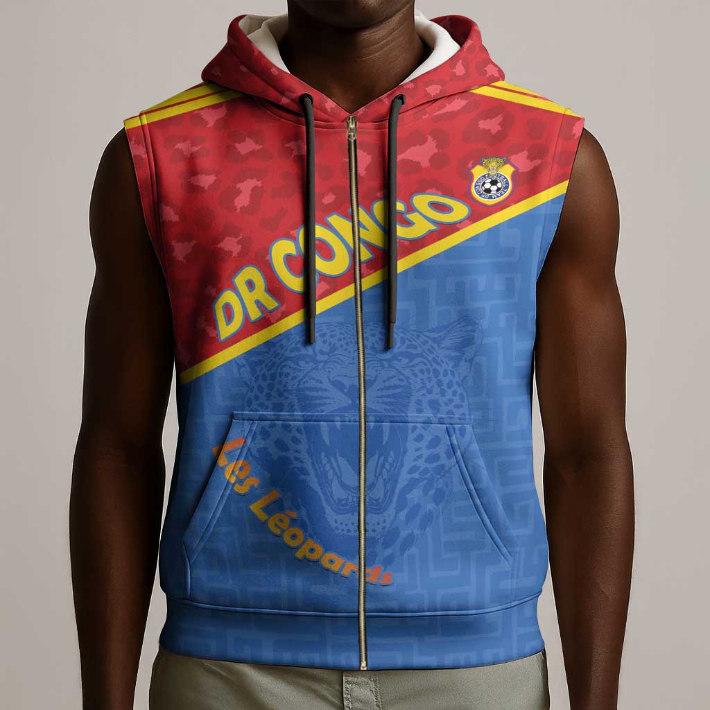 Custom DR Congo Football Sleeveless Zip Hoodie Go Champions - African Pride