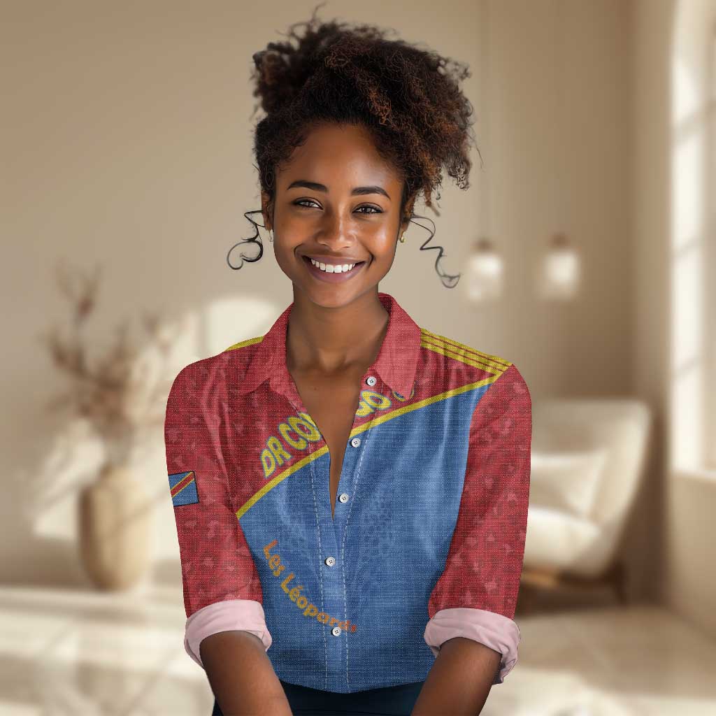 Custom DR Congo Football Women Casual Shirt Go Champions - African Pride