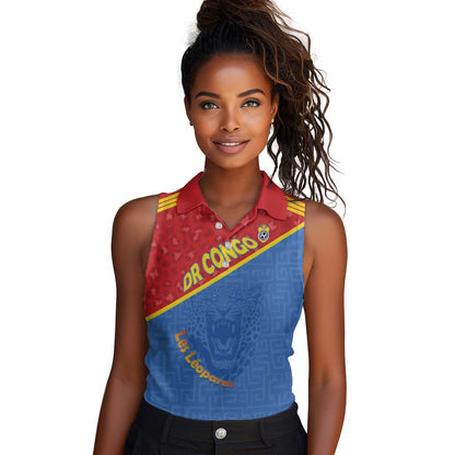 Custom DR Congo Football Women Sleeveless Polo Shirt Go Champions - African Pride