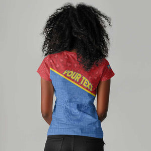 Custom DR Congo Football Women V-Neck T-Shirt Go Champions - African Pride