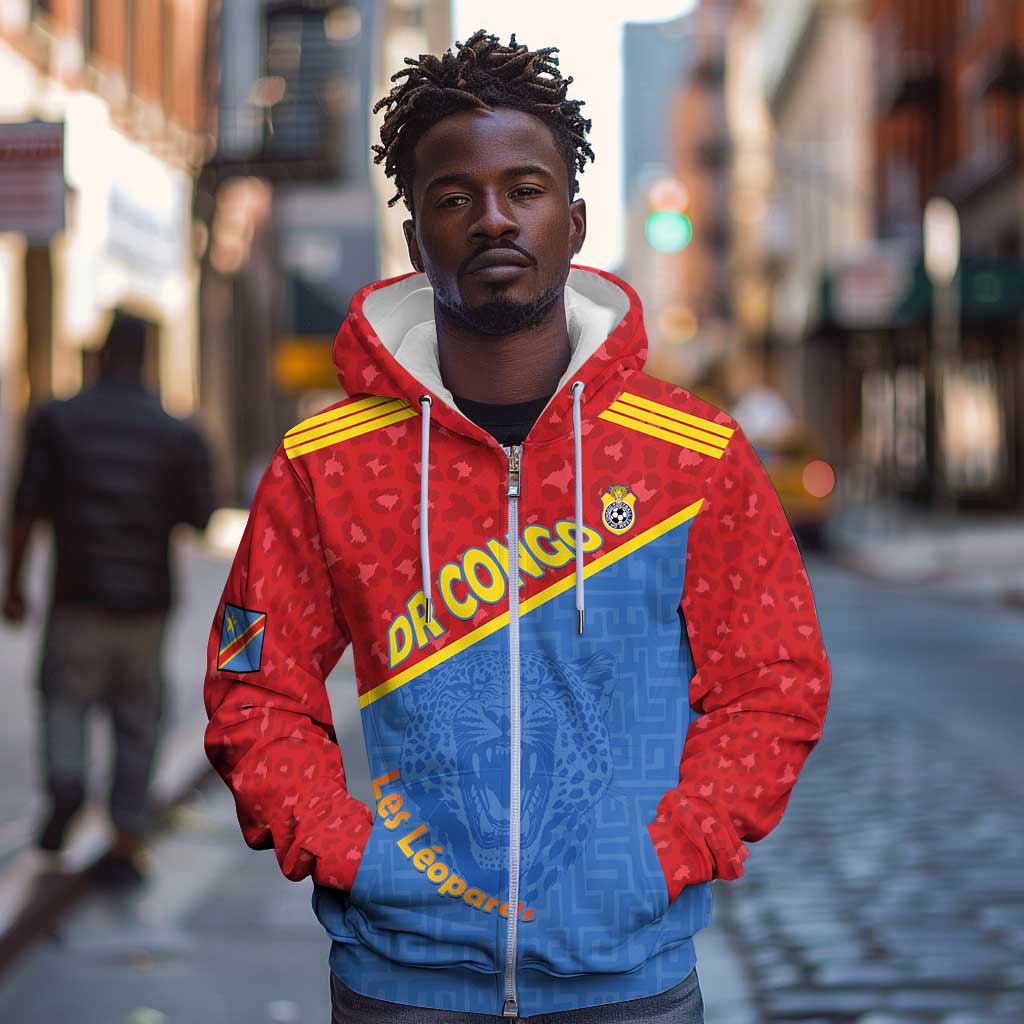 Custom DR Congo Football Zip Hoodie Go Champions - African Pride
