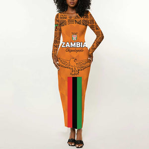 Custom Zambia Football Long Sleeve Bodycon Dress Come On Chipolopolo - African Pride