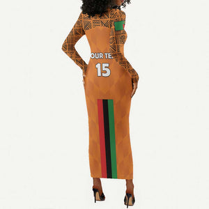 Custom Zambia Football Long Sleeve Bodycon Dress Come On Chipolopolo - African Pride