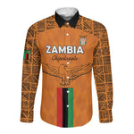 Custom Zambia Football Long Sleeve Button Shirt Come On Chipolopolo - African Pride