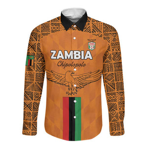 Custom Zambia Football Long Sleeve Button Shirt Come On Chipolopolo - African Pride