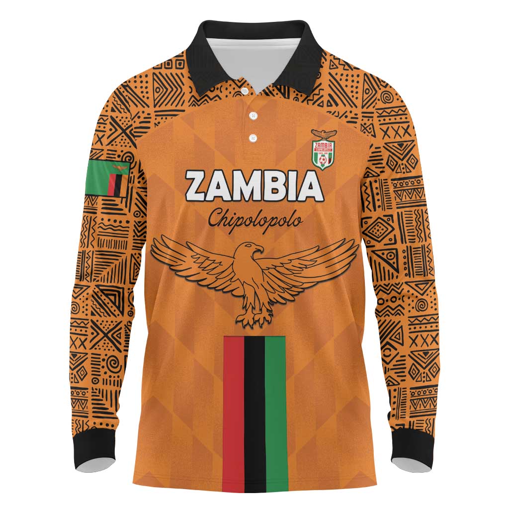 Custom Zambia Football Long Sleeve Polo Shirt Come On Chipolopolo - African Pride