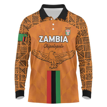 Custom Zambia Football Long Sleeve Polo Shirt Come On Chipolopolo - African Pride