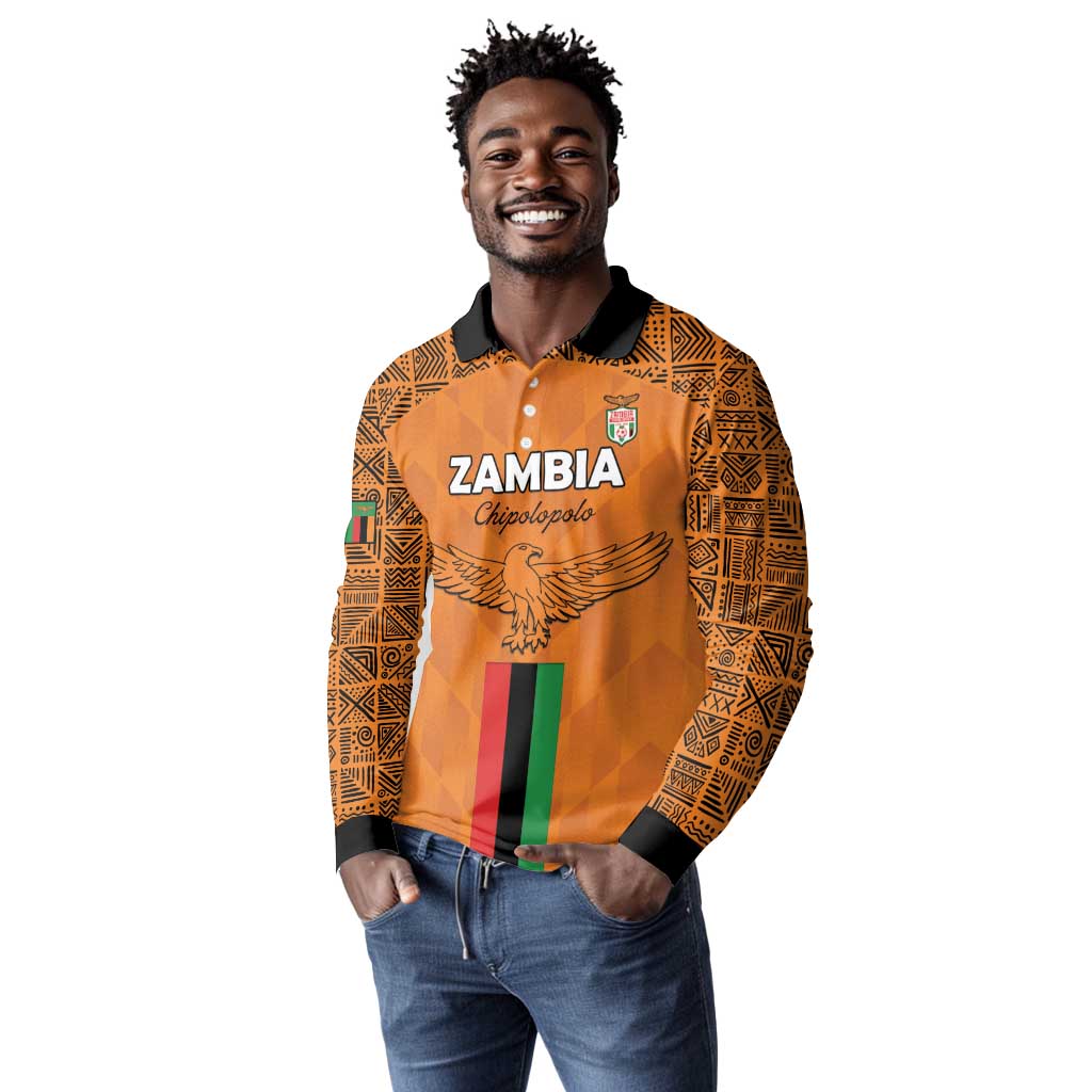 Custom Zambia Football Long Sleeve Polo Shirt Come On Chipolopolo - African Pride