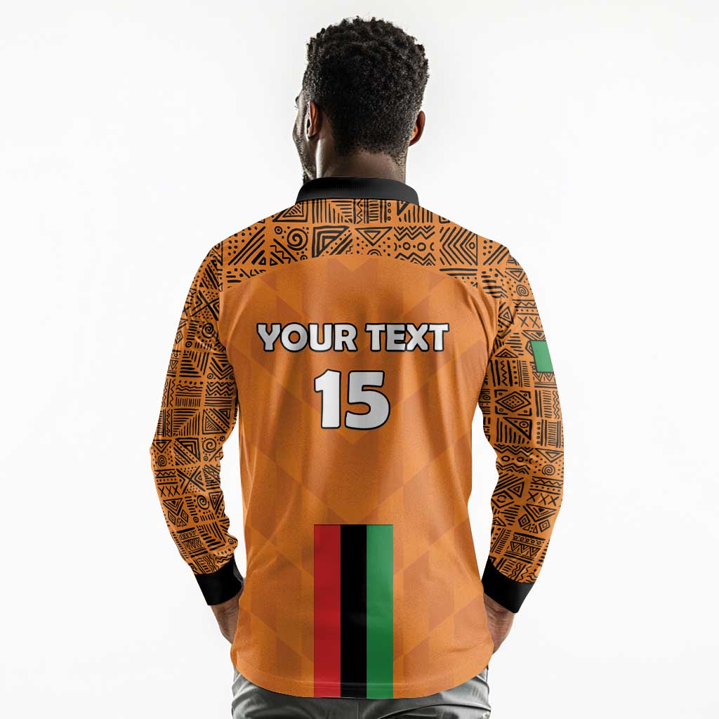 Custom Zambia Football Long Sleeve Polo Shirt Come On Chipolopolo - African Pride